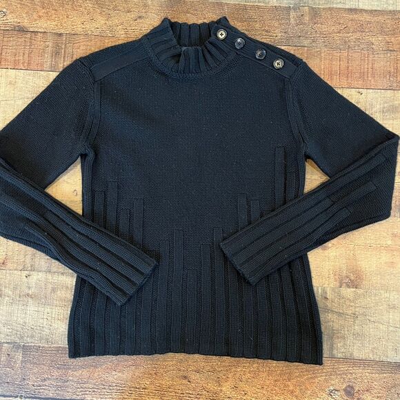Ports 1961 Black Mock Neck Sweater Small Shoulder Buttons Silk Cashmere Wool - Picture 1 of 9